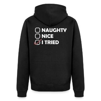 Lustig Weihnachten - Unisex Premium Bio Zip Hoodie - Schwarz - Hinten - Nico (187cm)