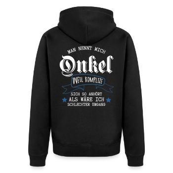 Man nennt mich Onkel Onkel Komplize Neffen m - Unisex Premium Bio Zip Hoodie - Schwarz - Hinten - Nico (187cm)