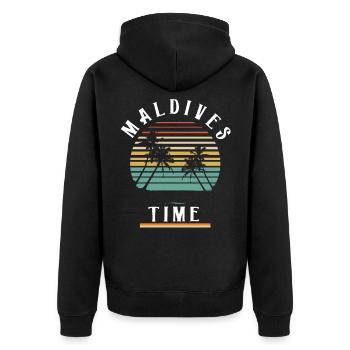 MALDIVES TIME - Unisex Premium Organic Zip Hoodie - black - Back - Nico (187cm)