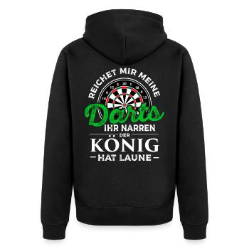 Reichet Mir Darts Ihr Narren Koenig Hat Laune - Unisex Premium Bio Zip Hoodie - Schwarz - Hinten - Nico (187cm)