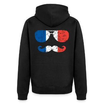 Frankreich Franzose Flagge Sonnenbrille Schnauz - Unisex Premium Bio Zip Hoodie - Schwarz - Hinten - Nico (187cm)