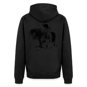 Thelwell Cartoon Siegertreppchen - Unisex Premium Bio Zip Hoodie - Schwarz - Hinten - Nico (187cm)