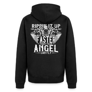 biker angel motorcycle shirt gift - Unisex Premium Organic Zip Hoodie - black - Back - Nico (187cm)