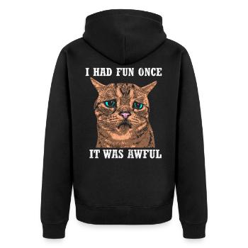 Lustige Katze - Unisex Premium Bio Zip Hoodie - Schwarz - Hinten - Nico (187cm)