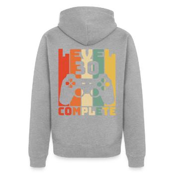 Anniversaire complet de niveau 30 - Veste à capuche bio Premium Unisexe - gris chiné - Dos - Nico (187cm)