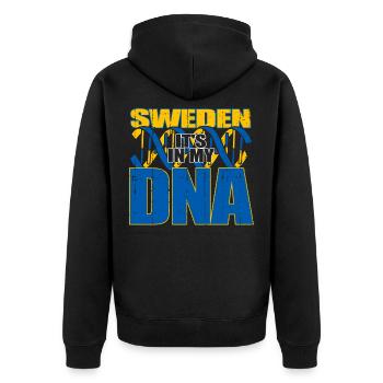 Schweden Schwedisch Flagge DNA - Unisex Premium Bio Zip Hoodie - Schwarz - Hinten - Nico (187cm)