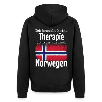 Ich brauche keine Therapie ich muss nach Norwegen - Unisex Premium Bio Zip Hoodie - Schwarz - Hinten - Nico (187cm)