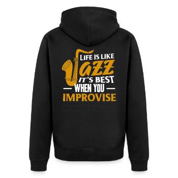 Jazz - Unisex Premium Bio Zip Hoodie - Schwarz - Hinten - Nico (187cm)