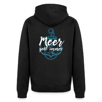 Meer geht immer Seemann Segler Anker, - Unisex Premium Bio Zip Hoodie - Schwarz - Hinten - Nico (187cm)