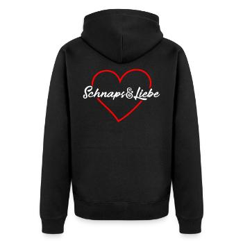 Schnaps Liebe Herz - Unisex Premium Bio Zip Hoodie - Schwarz - Hinten - Nico (187cm)