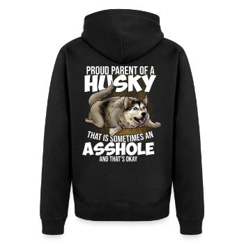 Stolze Eltern eines Husky Hund - Unisex Premium Bio Zip Hoodie - Schwarz - Hinten - Nico (187cm)
