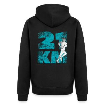 Halbmarathon - Unisex Premium Bio Zip Hoodie - Schwarz - Hinten - Nico (187cm)