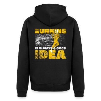 To run - Unisex Premium Organic Zip Hoodie - black - Back - Nico (187cm)