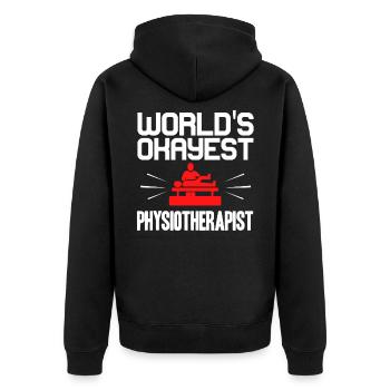 Physiotherapeut - Unisex Premium Bio Zip Hoodie - Schwarz - Hinten - Nico (187cm)