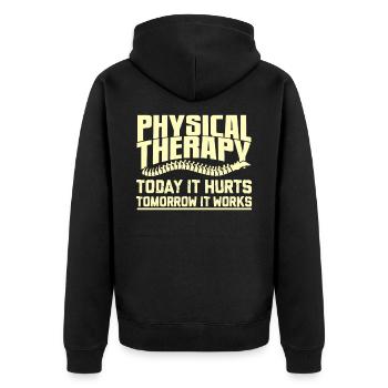 Physiotherapeut - Unisex Premium Bio Zip Hoodie - Schwarz - Hinten - Nico (187cm)