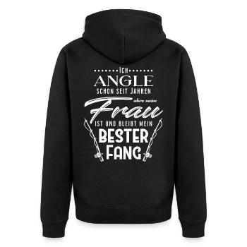Ich angle schon seit Jahren-meine Frau Bester Fang - Unisex Premium Bio Zip Hoodie - Schwarz - Hinten - Nico (187cm)