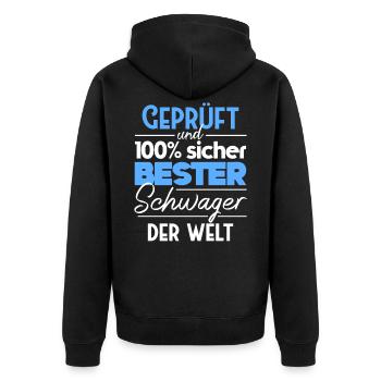 Geprüft und 100 sicher Bester Schwager Der Welt - Unisex Premium Bio Zip Hoodie - Schwarz - Hinten - Nico (187cm)