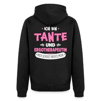 Ergotherapeutin Tante - Unisex Premium Bio Zip Hoodie - Schwarz - Hinten - Nico (187cm)