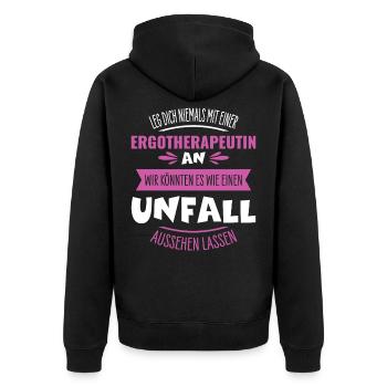 Ergotherapeutin - Unisex Premium Bio Zip Hoodie - Schwarz - Hinten - Nico (187cm)