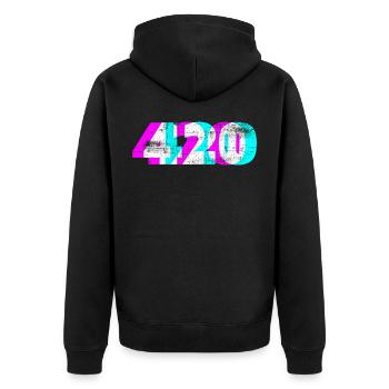 Cannabis 420 - Unisex Premium Bio Zip Hoodie - Schwarz - Hinten - Nico (187cm)