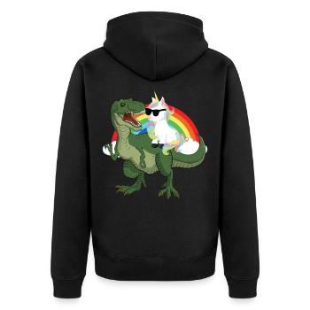 Einhorn reitet auf Dinosaurier Regenbogen - Unisex Premium Organic Zip Hoodie - black - Back - Nico (187cm)