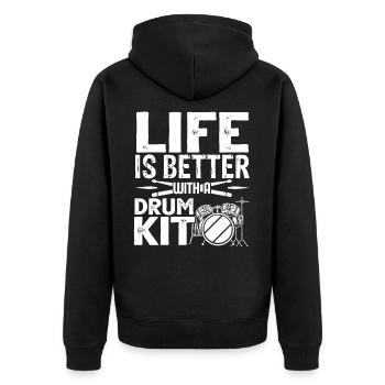Schlagzeug - Unisex Premium Bio Zip Hoodie - Schwarz - Hinten - Nico (187cm)