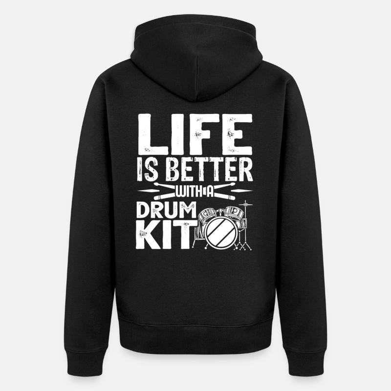 Schlagzeug - Unisex Premium Bio Zip Hoodie - Schwarz