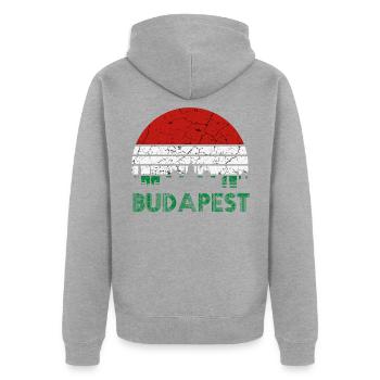 Budapest Ungarn - Unisex Premium Bio Zip Hoodie - Grau meliert - Hinten - Nico (187cm)