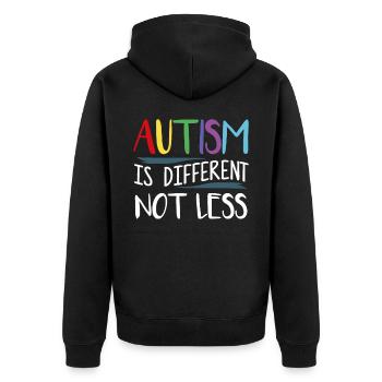 Autismus ist anderes. Nicht weniger. - Unisex Premium Bio Zip Hoodie - Schwarz - Hinten - Nico (187cm)