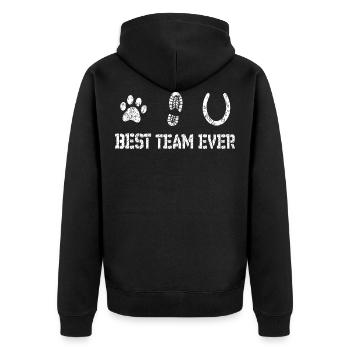 Pferd Hund Team Love - Unisex Premium Bio Zip Hoodie - Schwarz - Hinten - Nico (187cm)