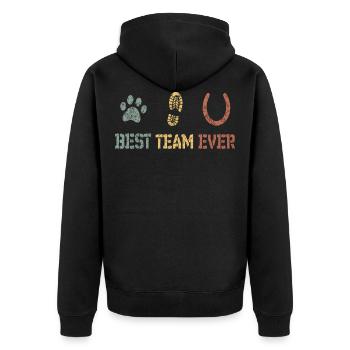 Hund Pferd Team Love - Unisex Premium Bio Zip Hoodie - Schwarz - Hinten - Nico (187cm)