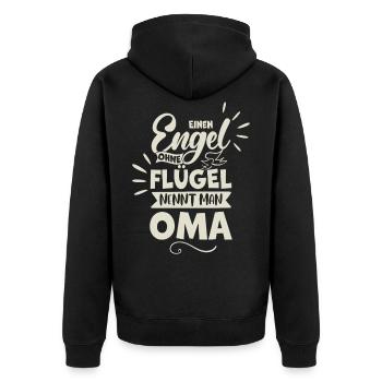 Oma Engel - Unisex Premium Bio Zip Hoodie - Schwarz - Hinten - Nico (187cm)