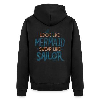Meerjungfrau Seemann - Unisex Premium Bio Zip Hoodie - Schwarz - Hinten - Nico (187cm)