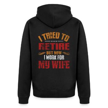 pensioner - Unisex Premium Organic Zip Hoodie - black - Back - Nico (187cm)