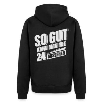 24. Geburtstag - Unisex Premium Bio Zip Hoodie - Schwarz - Hinten - Nico (187cm)
