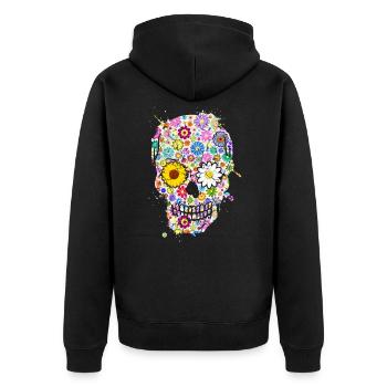 Skull Skull Skull Flowers Colorful - Unisex Premium Organic Zip Hoodie - black - Back - Nico (187cm)