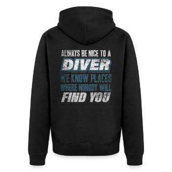 Diver - Unisex Premium Organic Zip Hoodie - black - Back - Nico (187cm)