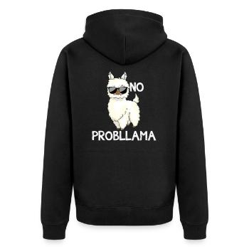 No problem Lama - Unisex Premium Organic Zip Hoodie - black - Back - Nico (187cm)