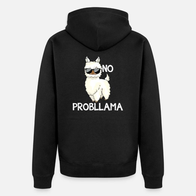 No problem Lama - Unisex Premium Organic Zip Hoodie - black