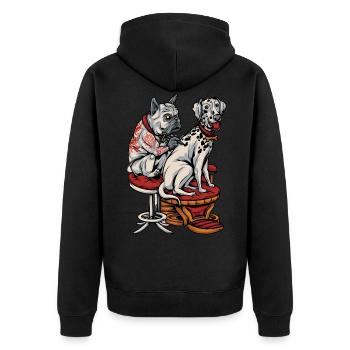 Französische Bulldogge Dalmatiner Tattoo - Unisex Premium Bio Zip Hoodie - Schwarz - Hinten - Nico (187cm)