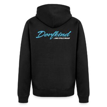 Dorfkind und Stolz drauf - Unisex Premium Bio Zip Hoodie - Schwarz - Hinten - Nico (187cm)