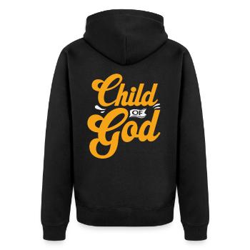 child of God - Unisex Premium Organic Zip Hoodie - black - Back - Nico (187cm)