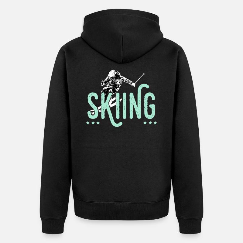 Sci, sciatore, sci, natale - Felpa con cappuccio ecologica premium unisex - nero