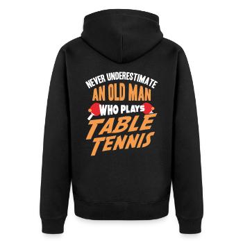 Tischtennis Opa Papa - Unisex Premium Bio Zip Hoodie - Schwarz - Hinten - Nico (187cm)