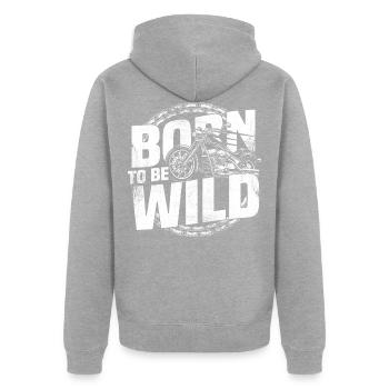 Born Wild - Veste à capuche bio Premium Unisexe - gris chiné - Dos - Nico (187cm)