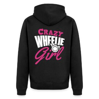 Rollstuhl Mädchen - Unisex Premium Bio Zip Hoodie - Schwarz - Hinten - Nico (187cm)