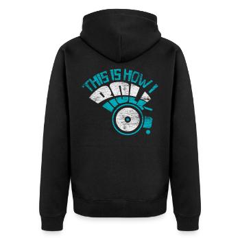 Rollstuhl Behinderung Rolli - Unisex Premium Bio Zip Hoodie - Schwarz - Hinten - Nico (187cm)