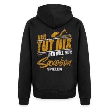 Saxofon - Unisex Premium Bio Zip Hoodie - Schwarz - Hinten - Nico (187cm)