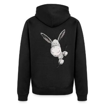 Happy Esel I Eselchen I Tiermotiv - Unisex Premium Bio Zip Hoodie - Schwarz - Hinten - Nico (187cm)