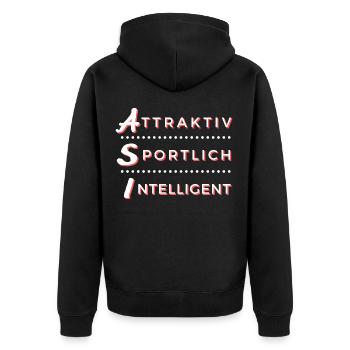 ASI - Attraktiv Sportlich Intelligent - Unisex Premium Bio Zip Hoodie - Schwarz - Hinten - Nico (187cm)
